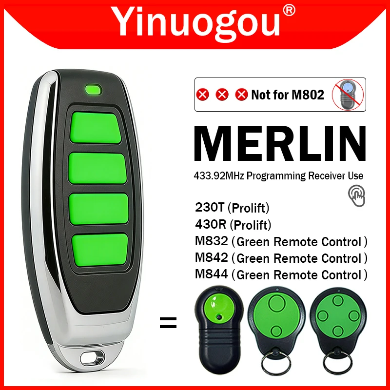 MERLIN Garage Door Remote Control MERLIN M832 M842 M844 Prolift 230T 430R Remote Control Garage Door Opener Controller 433.92MHz