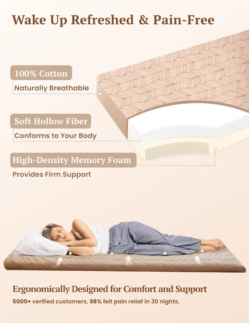 

Japanese Floor Mattress Futon Mattress Full Size, Thicken Roll Up Tatami Mat w/ 100% Cotton Washable Cover, Portable & Fol