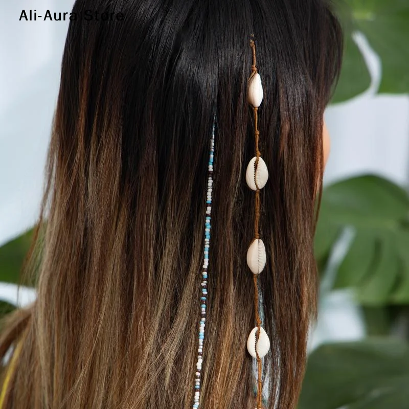 1Pcs Festival Hair Extension Shell Bead Strands Waterproof Coating Boho Mermaid Core Dreadlock Jewelry For Braids