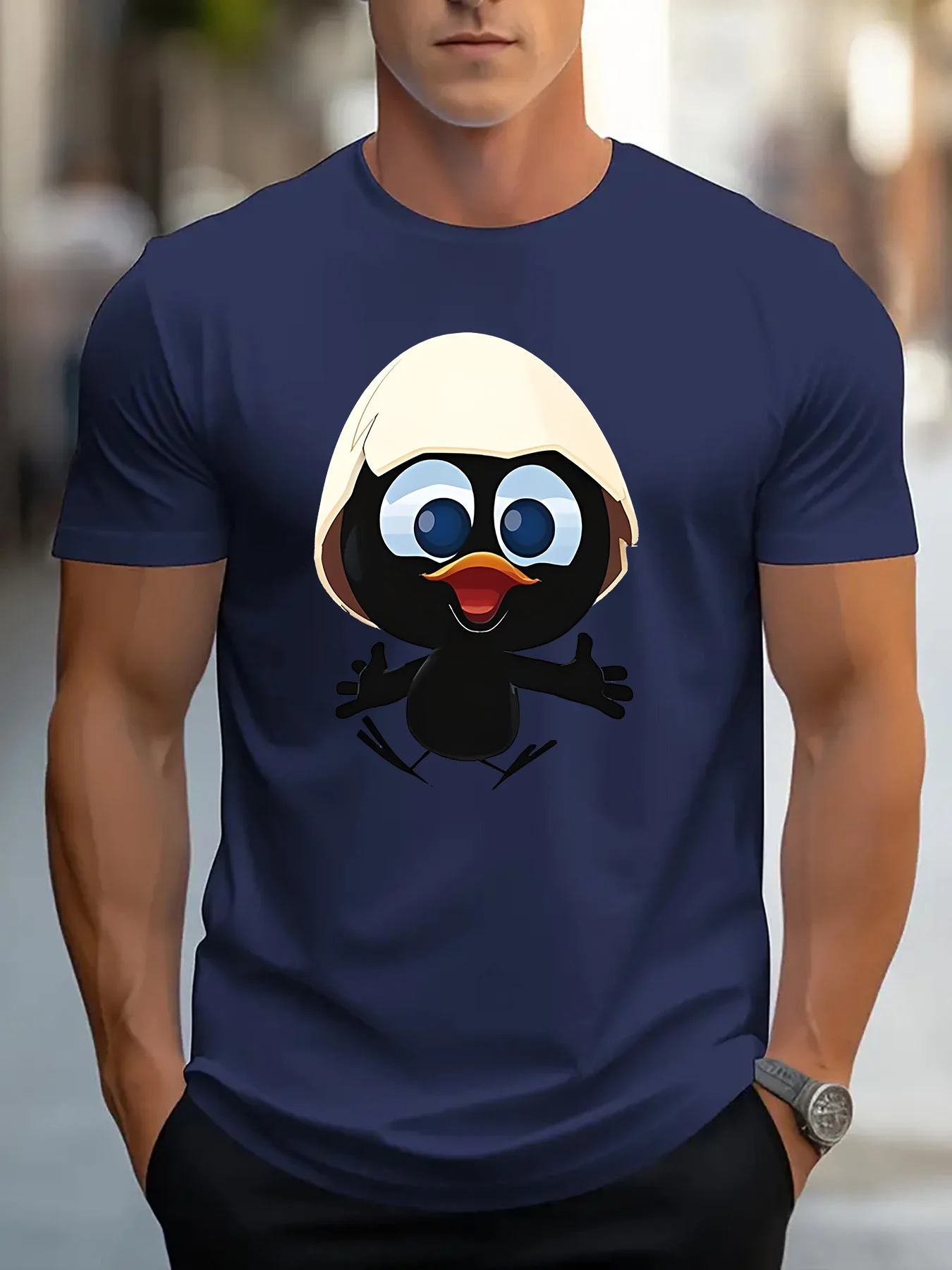 Men's Summer 100 Cotton Fashionable Casual Sports Loose and Interesting Cartoon Pattern Printed Round Neck Short Sleeved T-Shirt