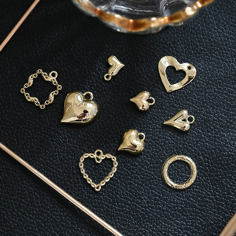 1pcs Simple And Versatile Gold Color Heart-shaped Ins Love Alloy Pendant Diy Handmade Necklace Bracelet Jewelry Material Charms