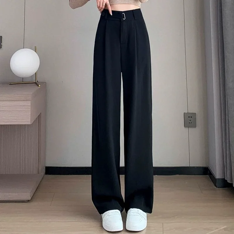 Black Suit Pants for Women with High-end Draped Straight Spring Summer 2025  New Wide-leg