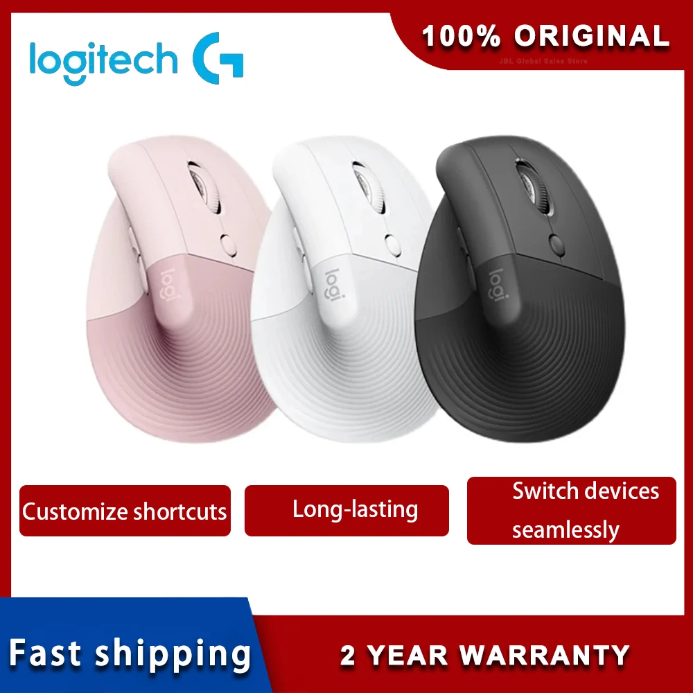 

Вертикальная эргономичная мышь Logitech Lift, беспроводная Bluetooth, 6 кнопок, офисная мышь, игровая мышь 4000 точек на дюйм для ноутбука/ПК/Mac/iPad