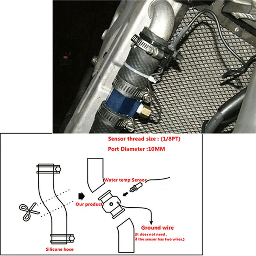 Medidor de temperatura del agua del radiador, Sensor de junta de temperatura del agua, adaptador de manguera con abrazadera, 16mm, 18mm, 20mm, 22mm