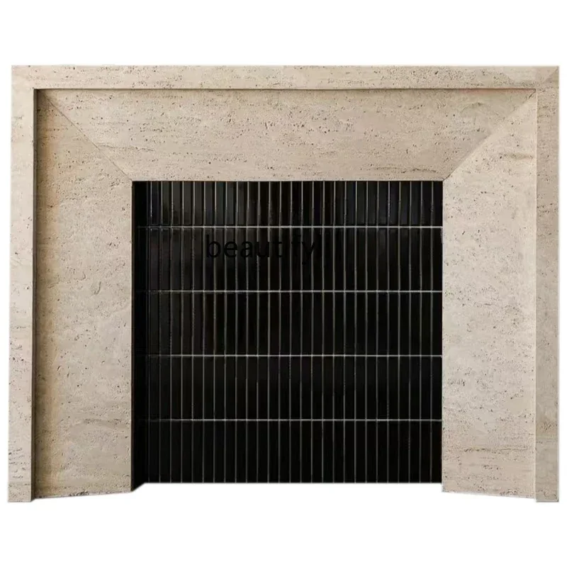 

f Marble fireplace American retro travertine fireplace simple living room stone mantel