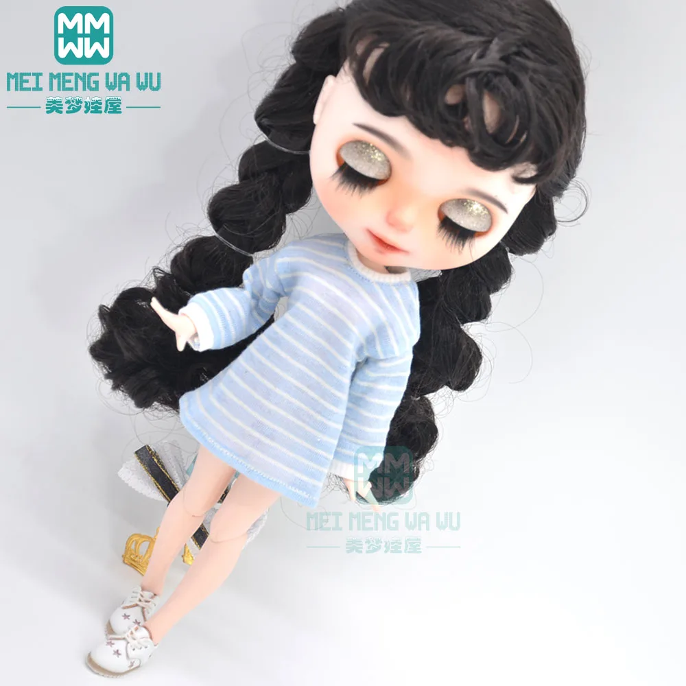 Roupas para boneca moda boneca listrada camiseta se encaixa 28cm blyth ob22 ob24 boneca acessórios presente