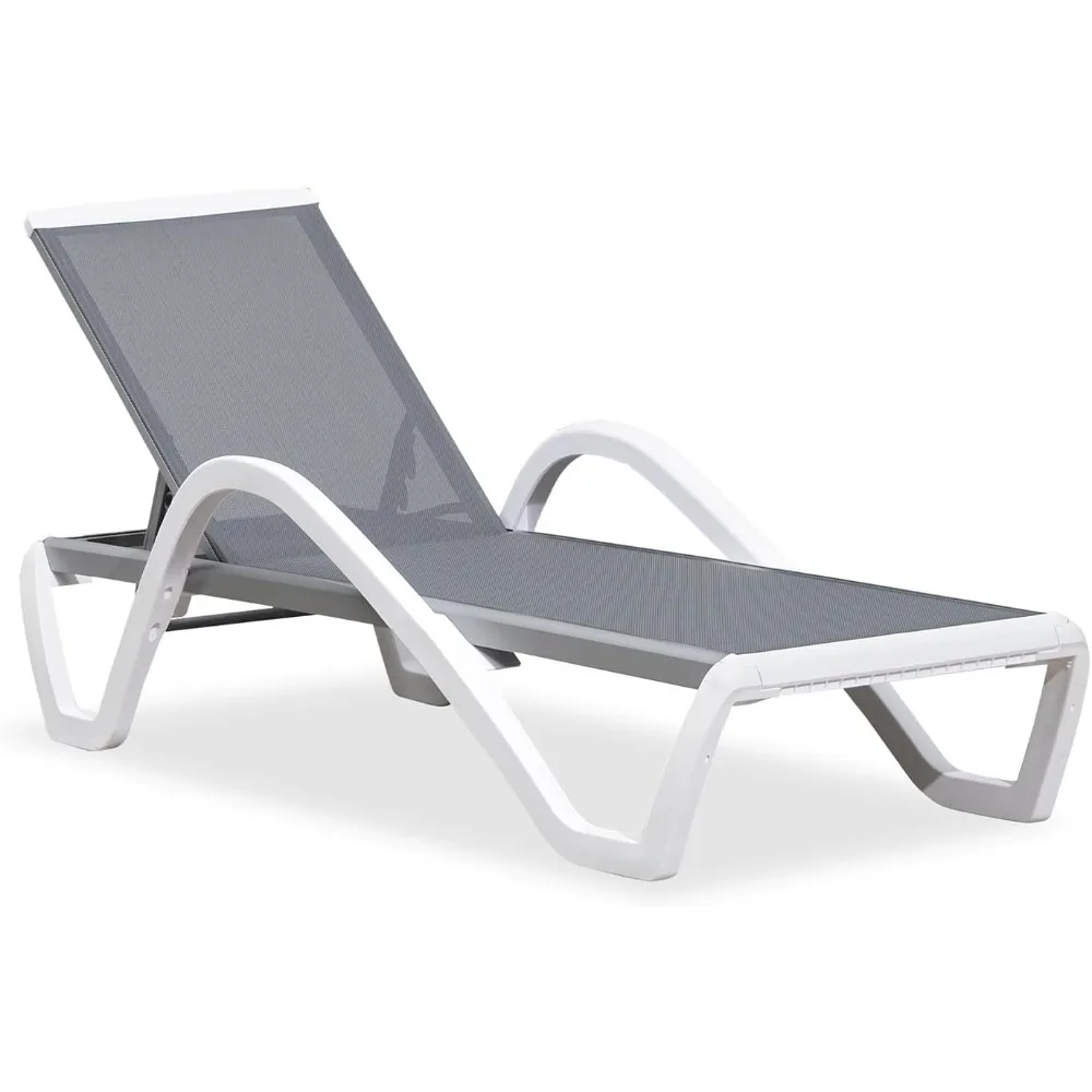 

Patio Chaise Lounge Chair with Armrests Outside Aluminum Plastic Stackable Tanning Chairs for Pool Sunbathing Beach Deck Outdoo