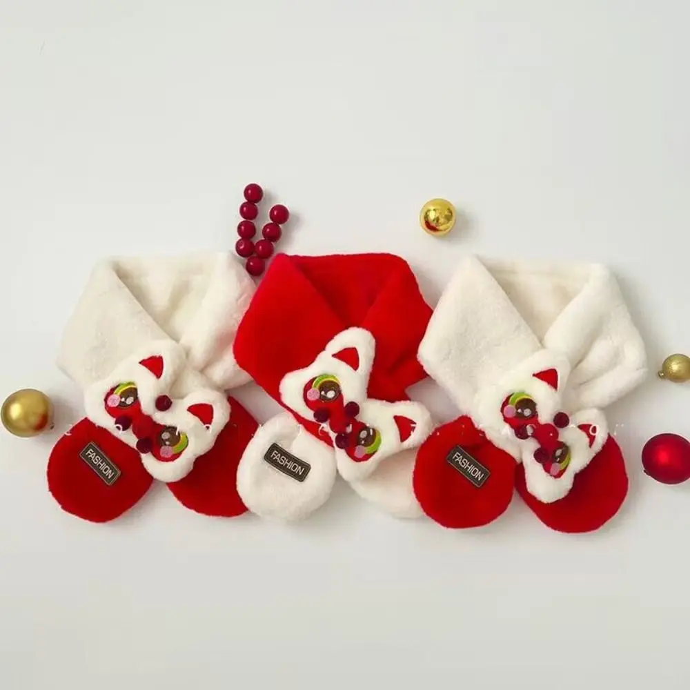 Red New Year Plush Scarf Cute Warm Cross Scarf Kids Winter Scarves Neckerchief Thickened Children Neck Warmer Winter