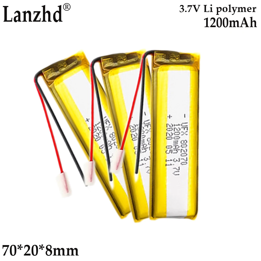 3.7V Battery for Beauty Instrument Foot Grinding Device Intelligent Lock Bluetooth Speaker Positioning Instrument 802070 1200mAh