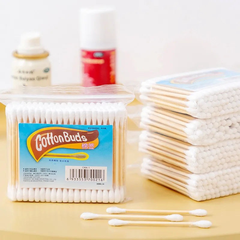 300PCS Nose Ear Clean Stick Eyelash Extend Glue Remove Double Head Lint Free Wood Cotton Buds Swabs Disposable Cotton Swab Tool