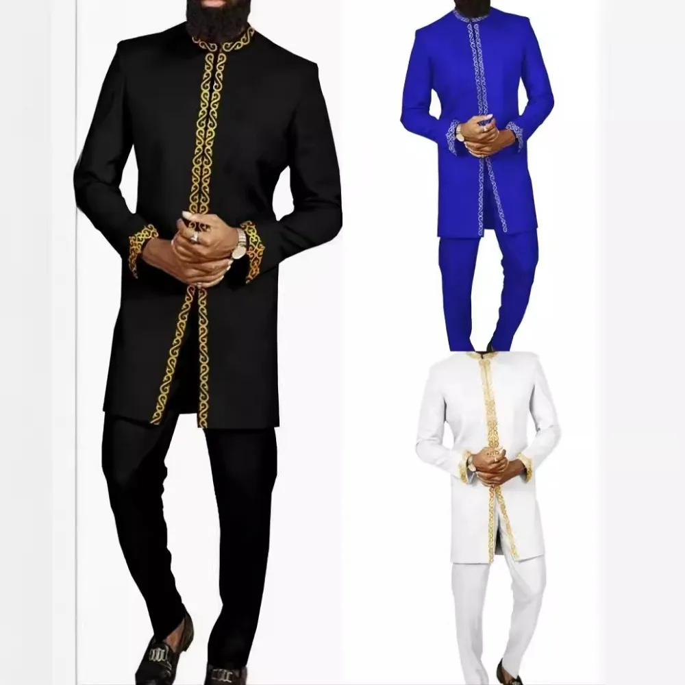 1-2-piece-men’s-african-gold-foil-set-–-long-sleeve-dashiki-shirt-with-pants-ethnic-tribal-outfit-for-wedding-festival