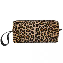 Borsa per il trucco con stampa leopardata Organizer per cosmetici Kit Dopp borsa per cosmetici da toilette di moda per le donne astuccio da viaggio di bellezza