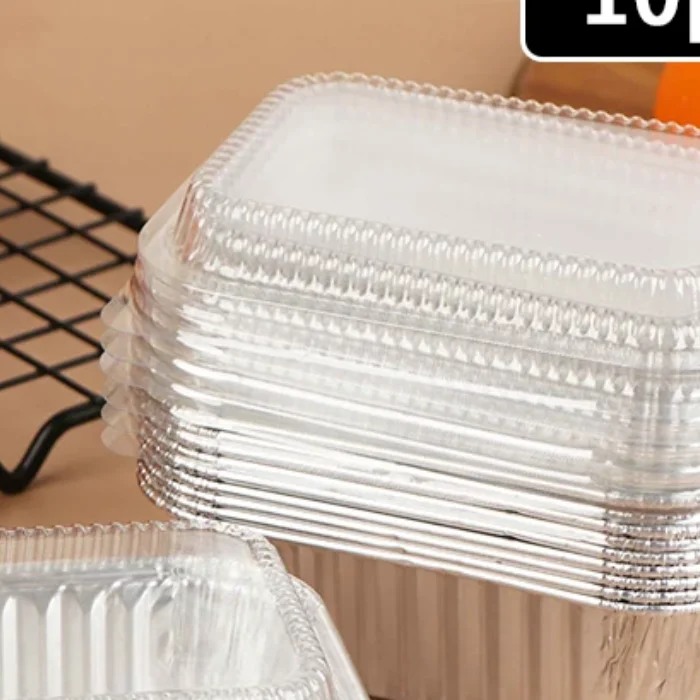 10Pcs Disposable Rectangular Aluminum Foil Baking Pans With Lids For Cakes Muffins Bread Food Storage Takeout Containers