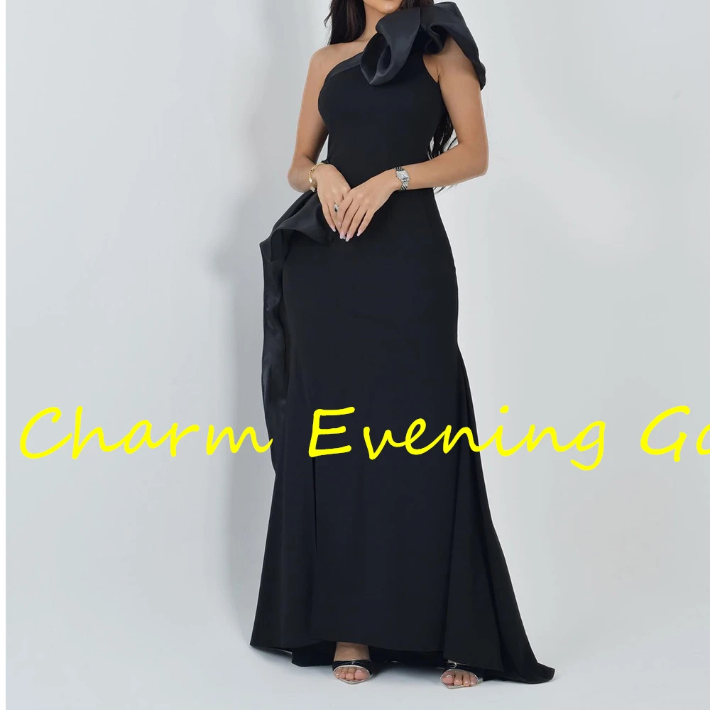 Temperament A-Line Floor Length Strapless One Shoulder Jersey Sleeveless Evening Dress Photo Color Custom Size vestidos de noche