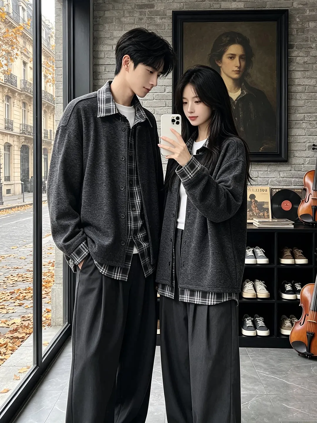 American Style Plaid Splice Long Sleeve Jacket Men Women Spring Autumn Loose Lazy Old Money Style Top Layered Shirt