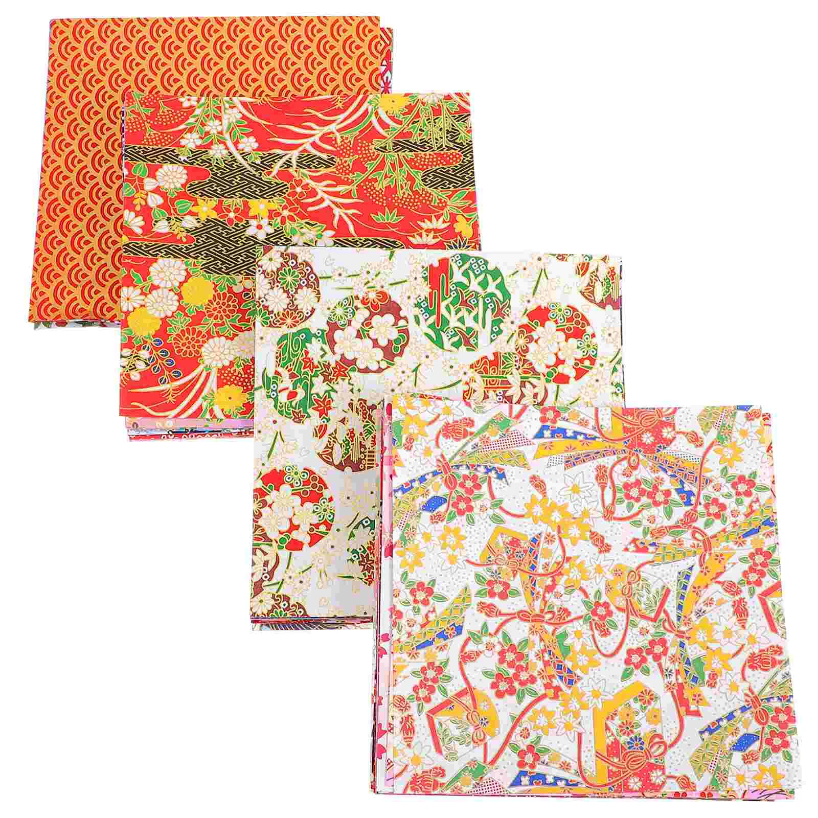 4 Sets Japanese Style Yuzen Paper Security+ Pattern Paper Pattern Double Sided Foldable Folding