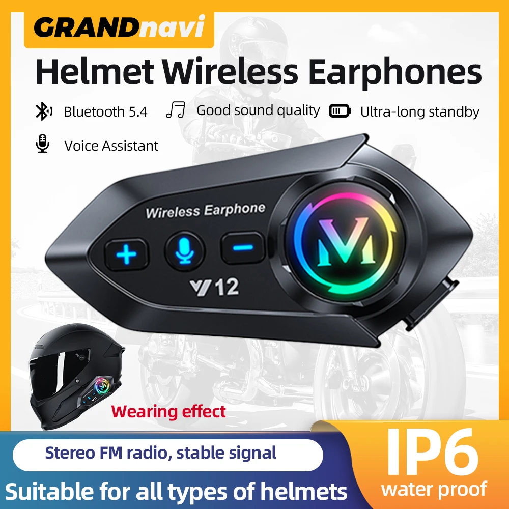 

Grandnavi Y12 мотоциклетный шлем Bluetooth наушники домофон расстояние 500Moice Assistant смешивание обмена музыки IP56 водонепроницаемый