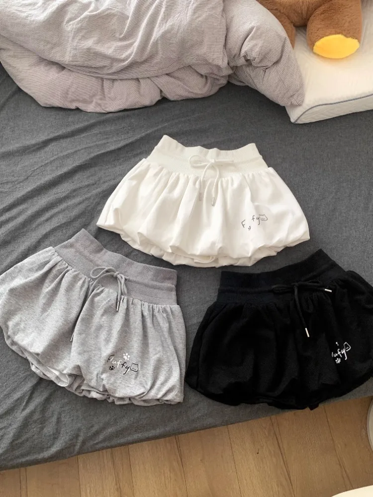 

Harajuku Y2k Casual Flower Bud Short Skirts Summer High Waist Drawstring Skirt for Women 2025 New White All-match Faldas Mujer