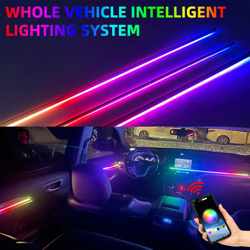 18 in 1 Car Ambient Light 64 Color Acrylic Strips 110cm 90cm 75cm 35cm 20cm Full Colors RGB Car Interior Bluetooth App Control