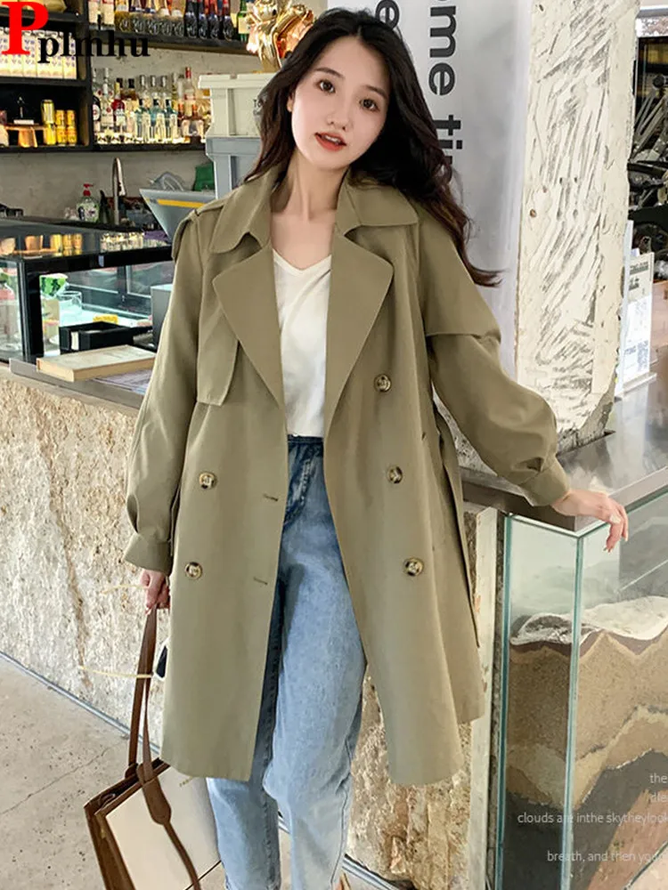 Double Breasted Mid-length Big Size 4xl Trench Coats With Belt Korea Jackets New Fashion Windbreaker Women Casual Gabardina