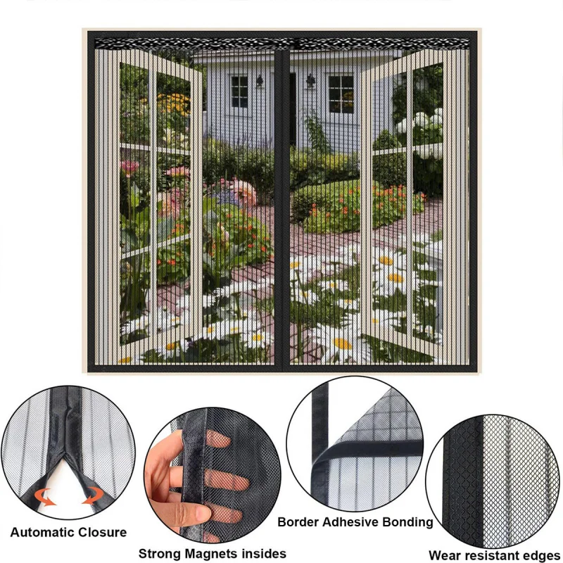 Magnetic Window Screen, Door and Window Screen, Magnetic Closure Door Screen to Keep Mosquitoes and Flies Out - Black