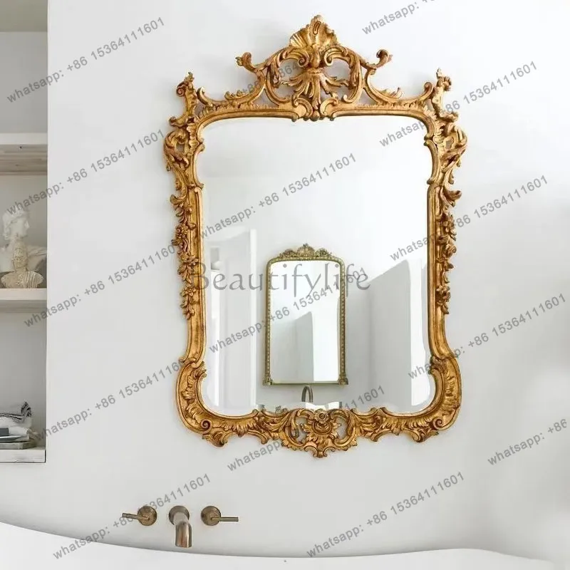 European retro bathroom mirror neoclassical fireplace carved old makeup wall hanging porch mirror