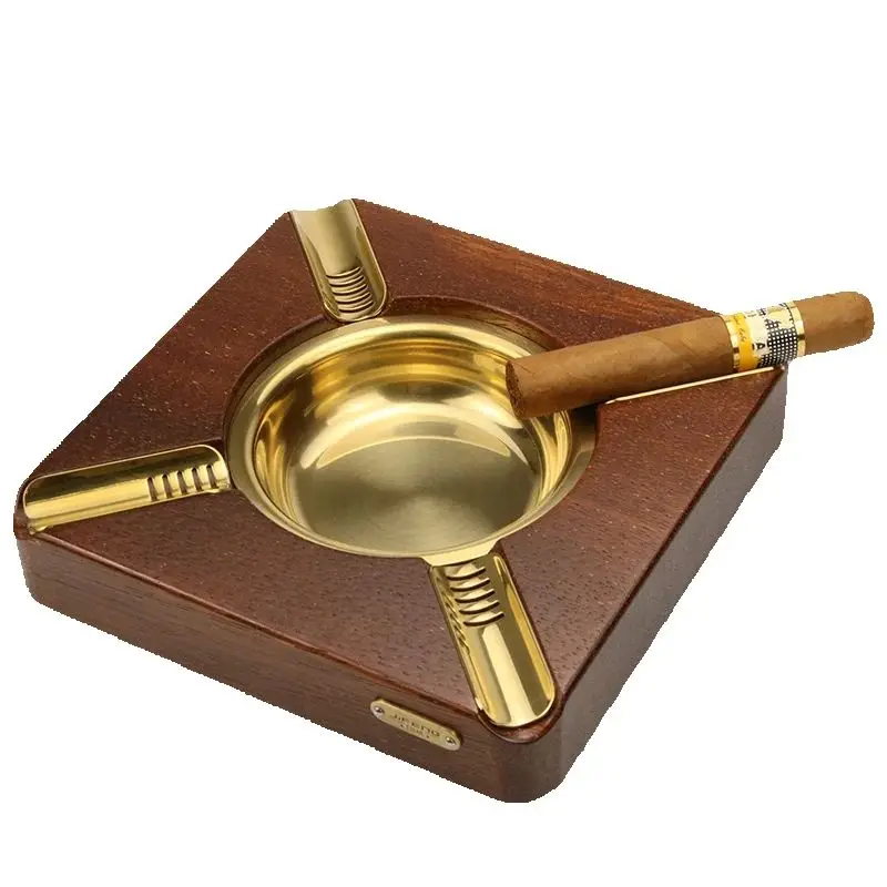 

Square Cigar Ashtray Merbau Wood+Metal 4 slot Creative Quality Cigar Cylinder Genuine Home Living Room office Smoke Extinguisher