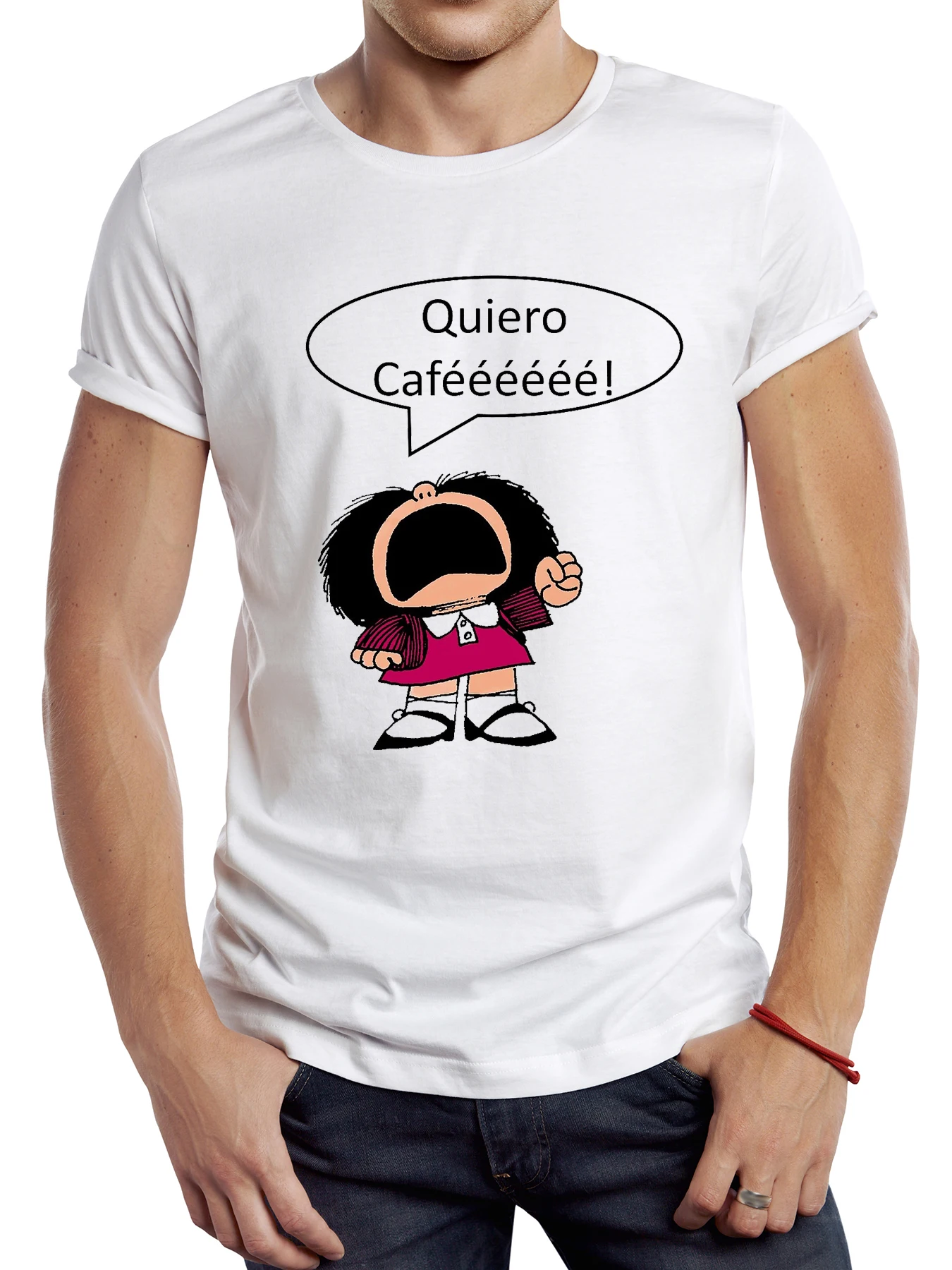 

FPACE Cute Mafalda Coffee T Shirt Summer Short Sleeve Chewing Basta Printed Funny Harajuku Tshirt Tops Men's T-shirt Streetwear