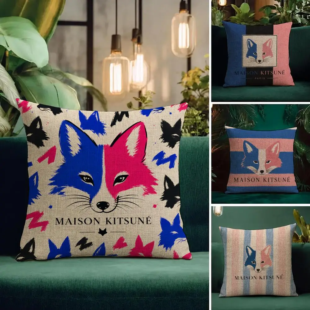Brand Maison Kitsuné Cushion Cover Natural Linen Pillowcase Set Cushion Cover for Sofa Bedroom Chair