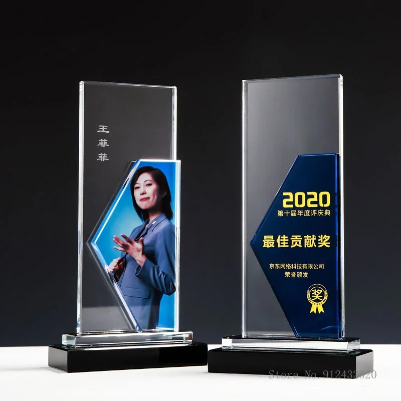 Customization Creative Colored Square Crystal Trophy Excellent Distribution Agent, Joining Certificate, Plaque Awards Decor, 1Pc