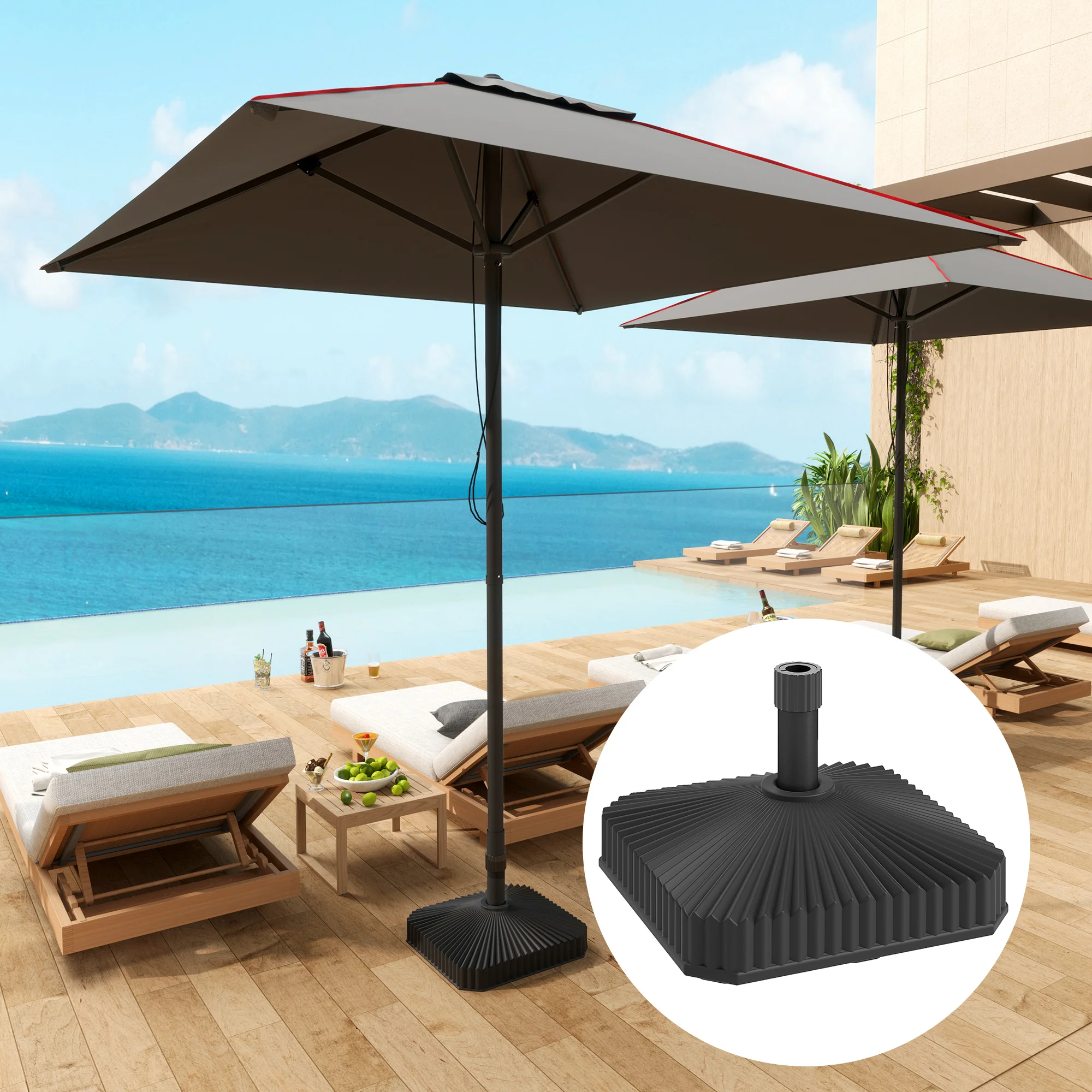 Square Patio Umbrella Base Holder, Heavy Duty Outdoor Stand Fills with 42 lbs Sand or 33 lbs Water, for Garden Poolside, Black