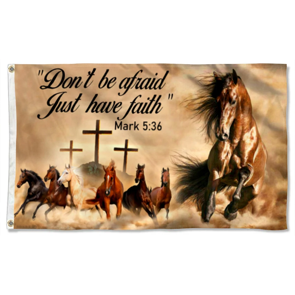 Cayyon Jesus Flag 3x5Feet Running Horse Christian Grommet Flag Don’t Be Afraid Just Have Faith Flag Banner with 2 Brass Grommets