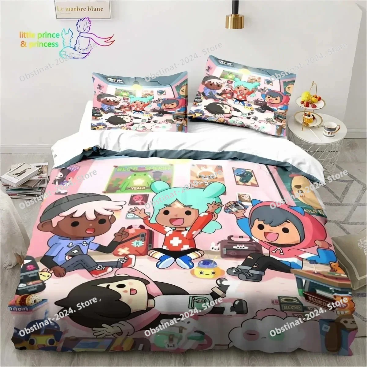 

T-Toca Box Life World Cartoon Bedding Set Single Twin Full Queen King Size Bed Set Adult Kid Bedroom Bedding Gift