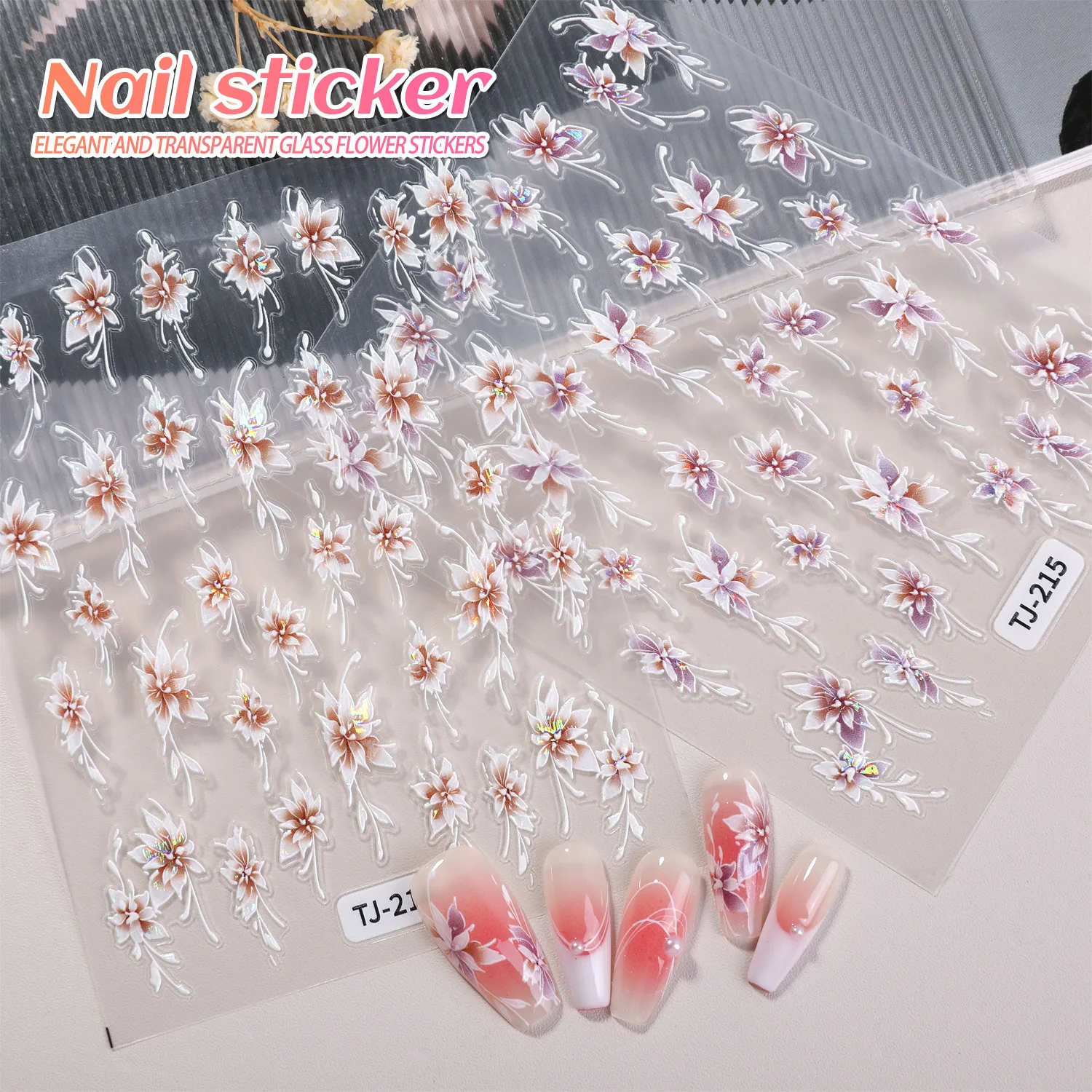 قطعتان من ملصقات الأظافر على شكل زهرة الإغاثة، ملصقات تزيين رغبة نقية حلوة #1