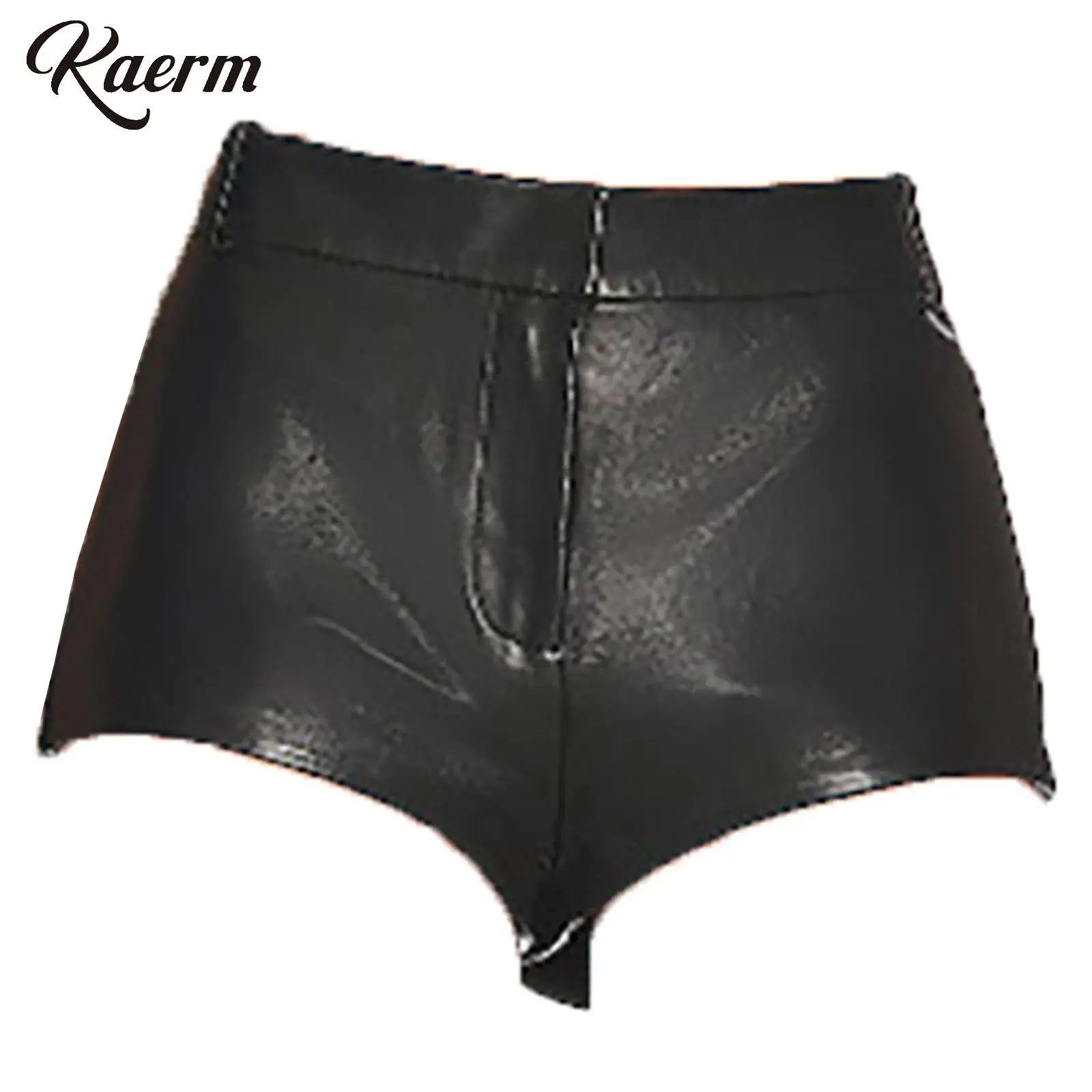 Women Super Shorts Hip-Hop Hot Pants PU Leather Booty Shorts Solid Color Zipper Slim Fit Daily Wear Shorts for Music Festival