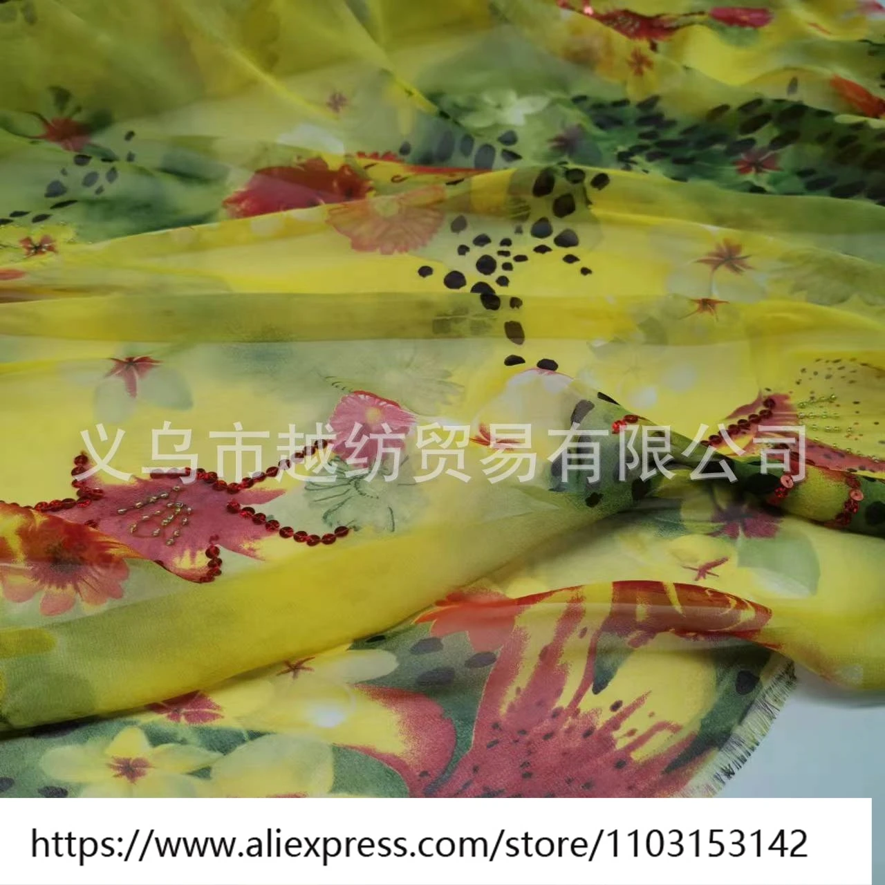 Designer naaistof lichtgewicht dameszijde Qiao Qi geborduurde pailletten 8momme doek modejurk