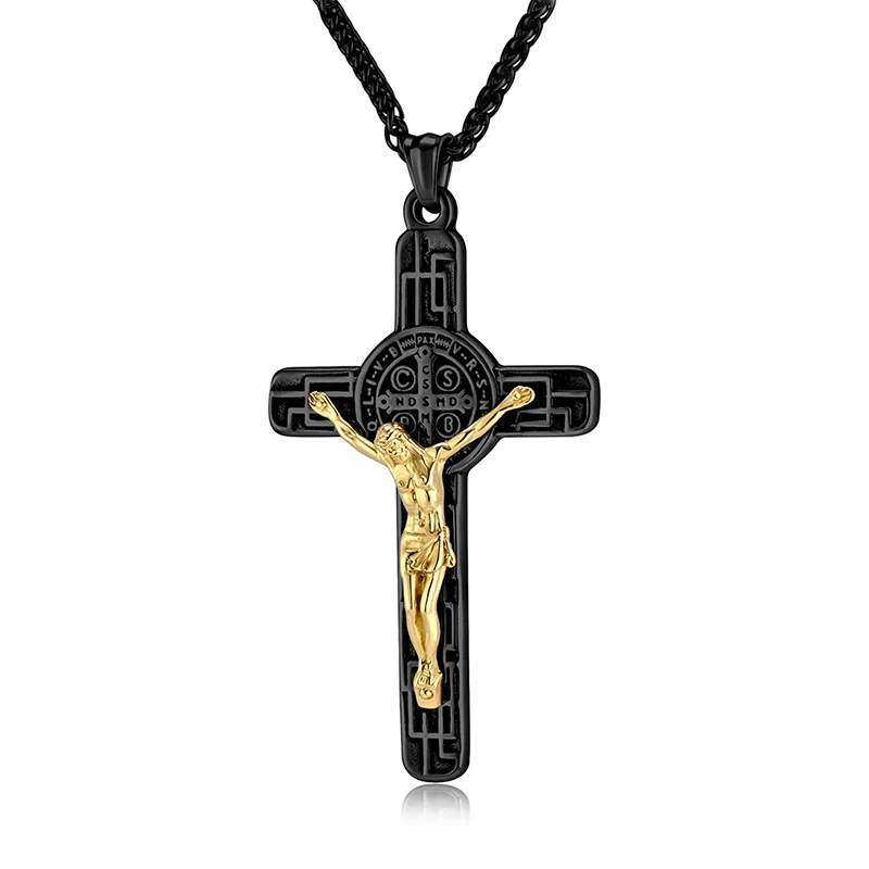 Punk Rock Stainless Steel INRI Crucifix JESUS CSPB Cross Pendant Necklace for Men Jewelry Black Gold Silver Color Drop Shipping