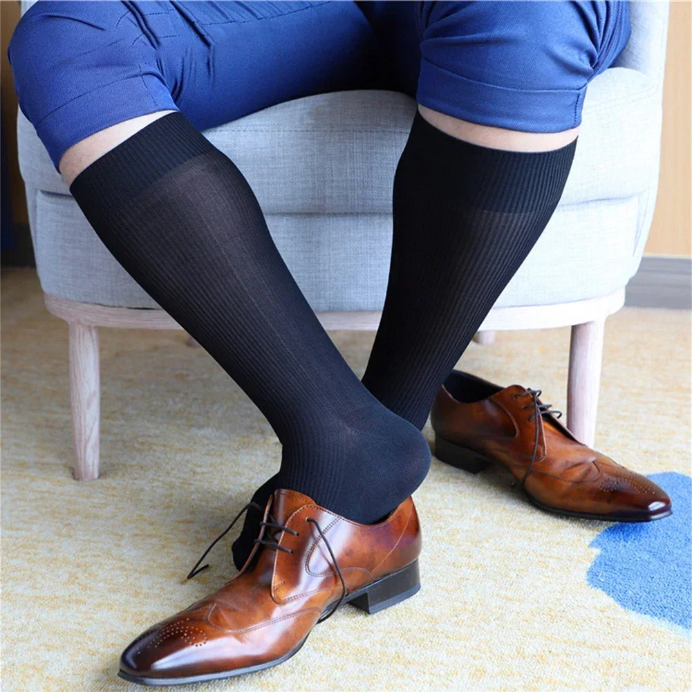 Men's Thin Dress Socks, Striped Business Formal Socks, Suitable Size 39 44, Nylon Material, Breathable And Stylish