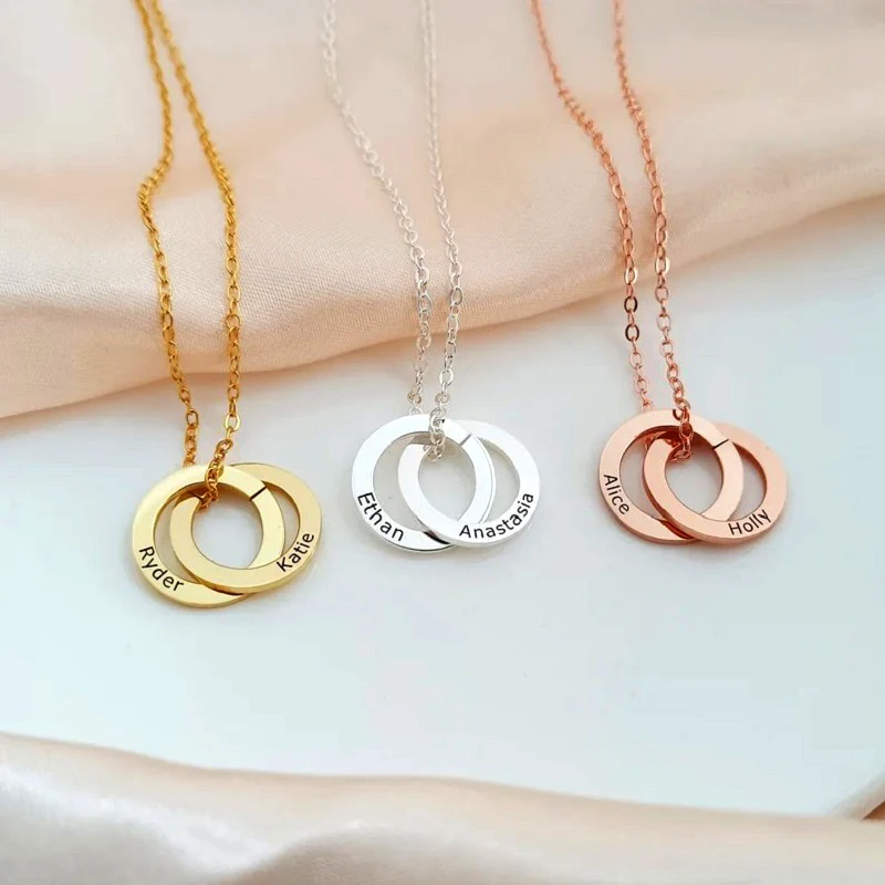 

Custom Name Necklace women circle pendant necklace custom personalized engraving necklace Elegant Gift For Family Friendship