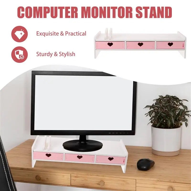 Imagem -05 - Monitor de Madeira Laptop Stand Suporte a Computador Riser Holder Mesa do Quarto Prateleira Vários Estilos Gavetas