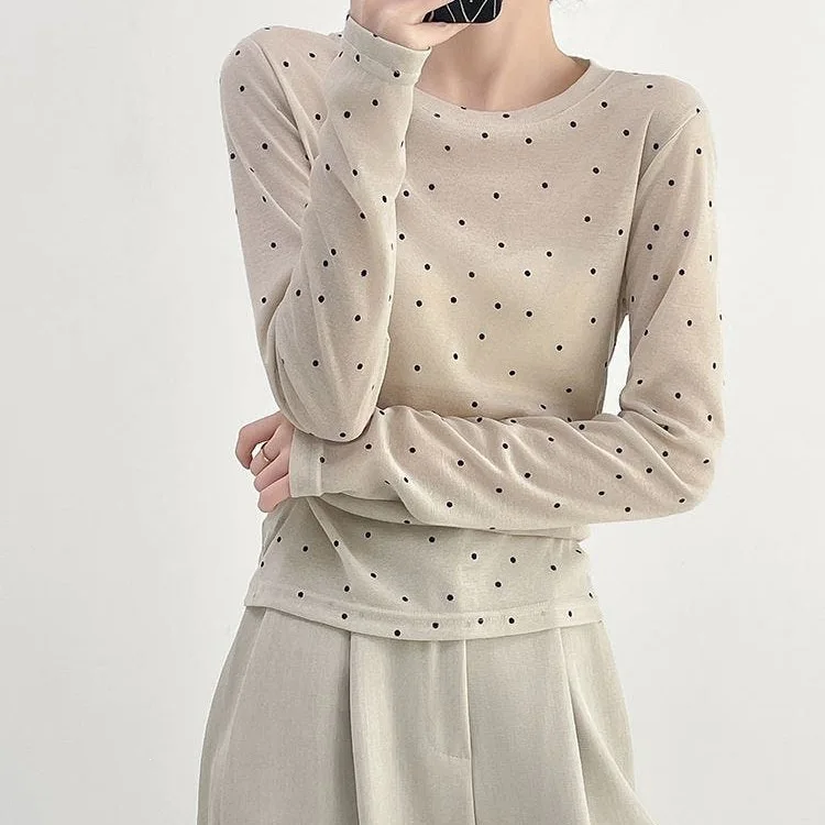 2026 Summer New Ins Polka Dot Stackable Versatile Bottoming Shirt