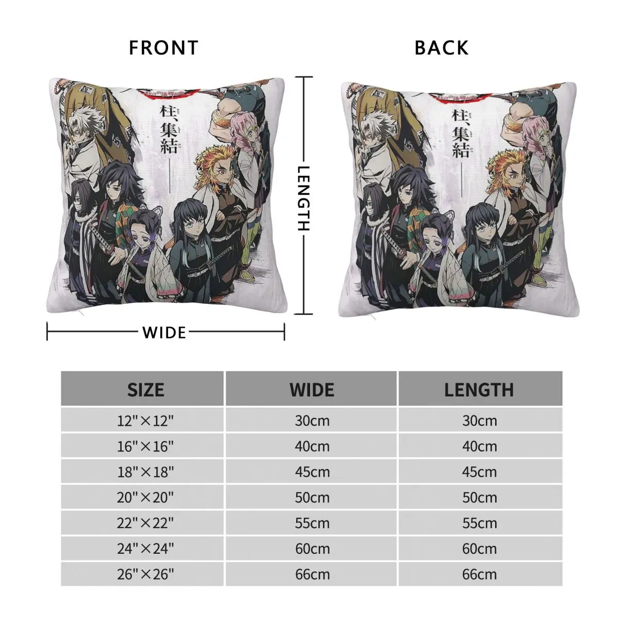 Demon Slayer Hashira Square Pillowcase Polyester Linen Velvet Creative Zip Decor Car Cushion Case