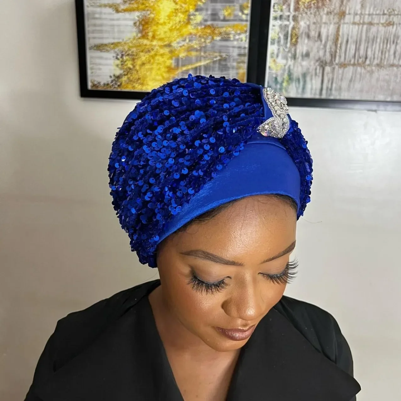 Shining Diamonds Sequins Women Turban Cap African Hat Auto Gele Headtie Bonnet Muslim Headwear Head Caps Turbante Mejur Nigeria