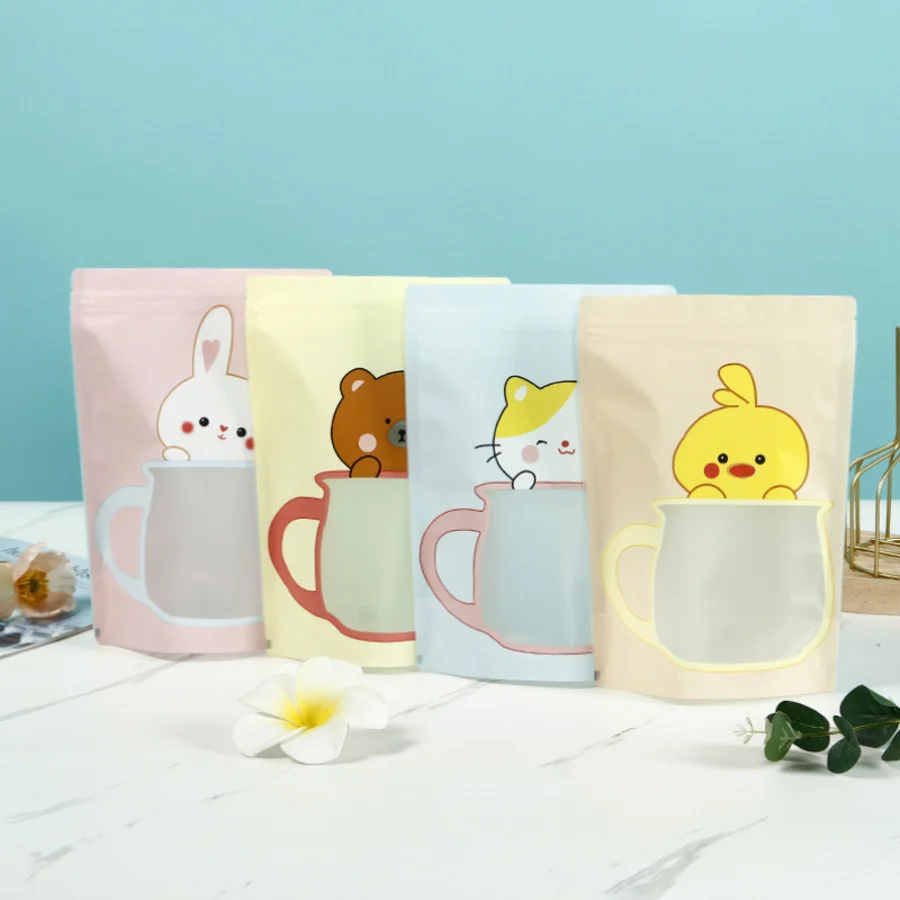 10pcs Cute Animal Print Stand up Gift Bags With Zipper for Small Business Packaging of Candy, Cookies, Snacks, Nuts, Biscuits