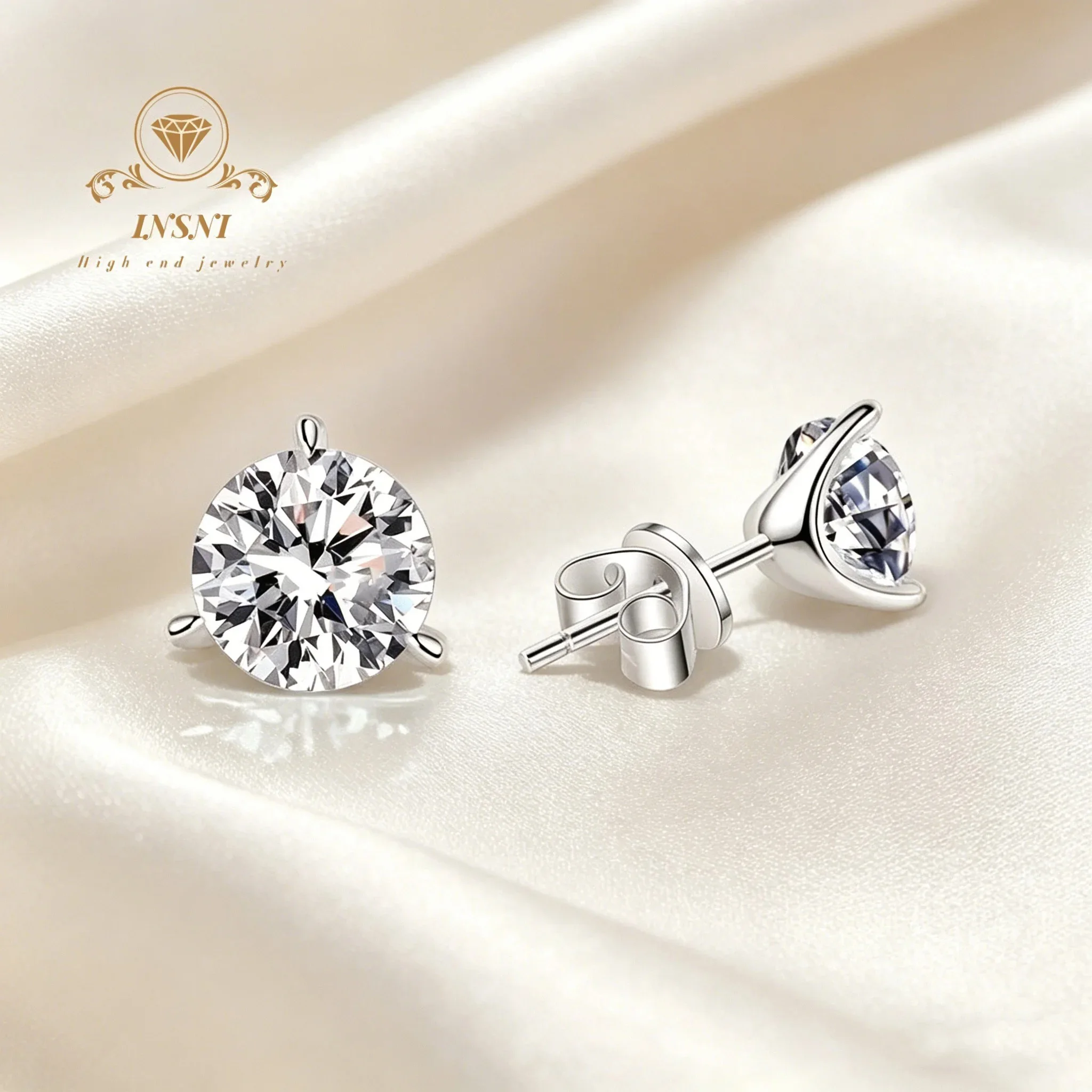 0.3-2 Ct D Color Moissanite Stud Earrings S925 Silver 3-Prong Pt950 Plated Unisex Affordable Light Luxury Gifts Jewelry Banquet