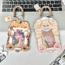 Kawaii Animal Collection 3 inch Kpop Photocard Holder Cute Tiger cat rabbit Photo Card Holder Bag Pendant School Stationery