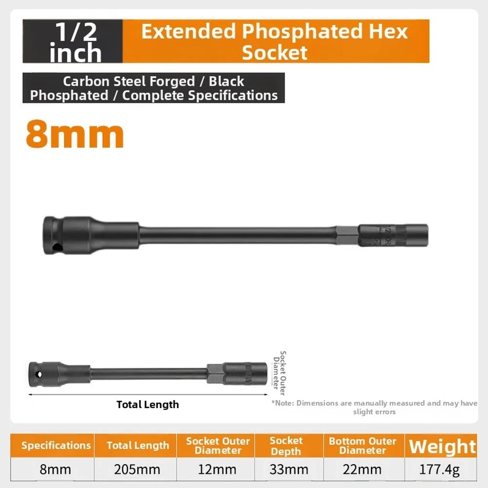 1pc 200mm Extended Thin-Wall Socket For Electric Vehicles Repairs Mechanical Maintenance Extended Hex Electric Thin-Wall Socket