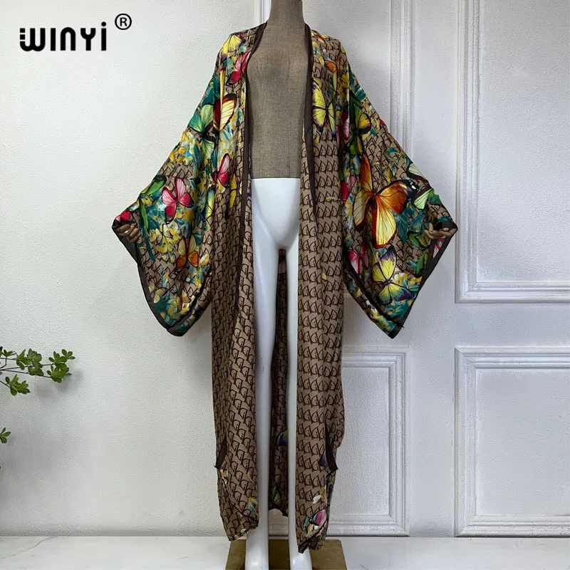 WINYI 2024 nowy letni nadruk BOHO okrycie plażowe afrykańskie sweter damski boho wakacje artystyczna odzież seksowne Kimono vestidos para mujer