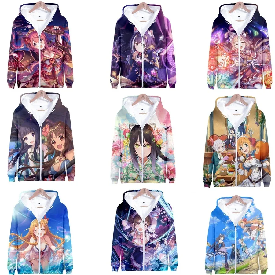 

Winter Mens Jackets and Coats Anime Princess Connect Re Dive 3D Hoodie Fleece Zipper Hooded Sweatshirt Outerwear Cosplay Costume