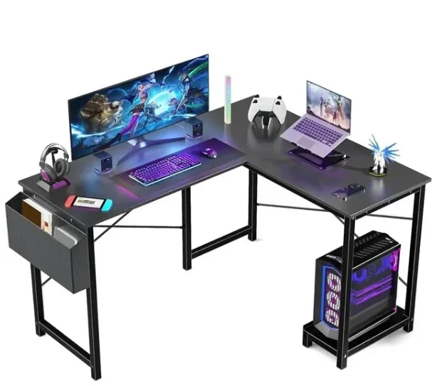 Escritorio para juegos en forma de L, mesa, longitud para computadora, muebles negros, muebles de escritorio